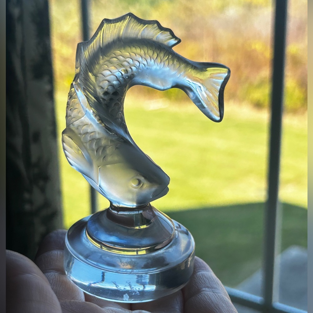Vintage Lalique Glass Goujon - Jumping Koi Fish - Paperweight